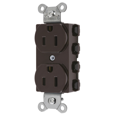 HUBBELL WIRING DEVICE-KELLEMS Straight Blade Devices, Receptacles, Duplex, SNAPConnect, 2-Pole 3-Wire Grounding, 15A 125V, 5-15R, Nylon, Brown, USA. SNAP5262NA